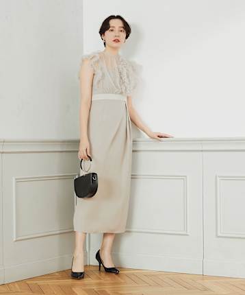 スナイデル　パーティードレス SNIDEL スナイデル チャイナライクレースドレス ピンクベージュ